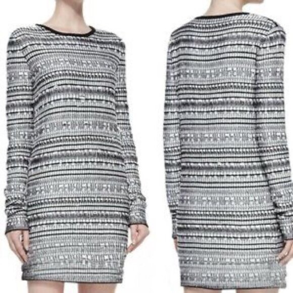 Helmut Lang Black + White knit mixed print linen  blend bodycon mini dress SP - Picture 12 of 16
